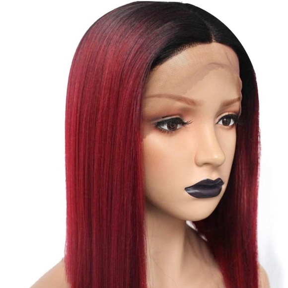14” Short Bob Silky Straight Ombré Red Wigs